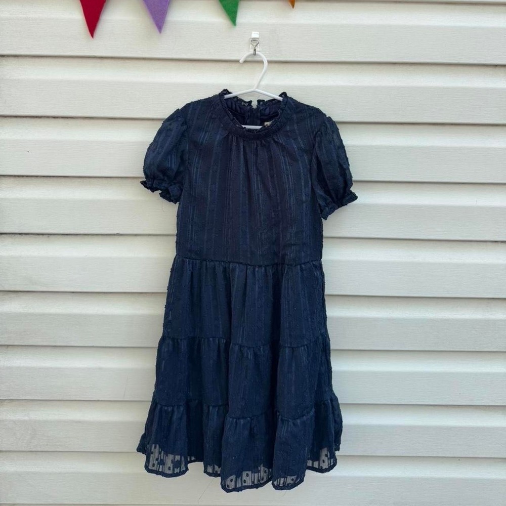 Poppies and Roses navy blue dress with ruffle collar